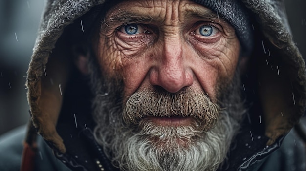 Un hombre con barba gris y ojos azules mira a la cámara.