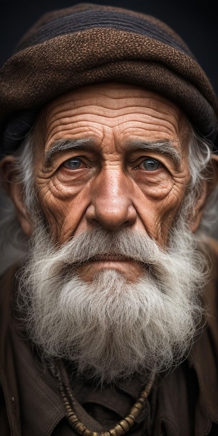 Un hombre con barba larga y sombrero.