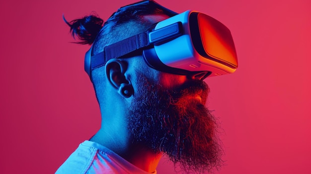 Un hombre con una barba y un par de gafas de realidad virtual en la cabeza