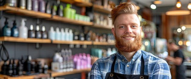 Hombre con barba de pie en la tienda