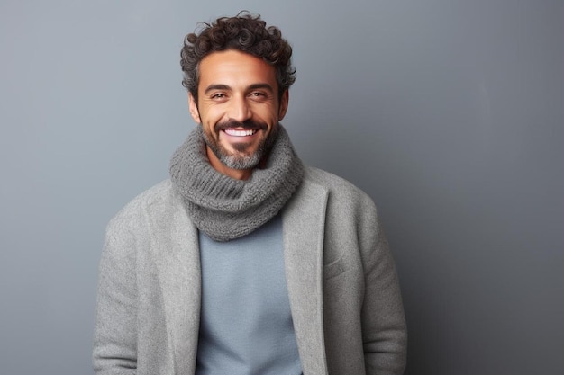 un hombre con barba que lleva un suéter gris