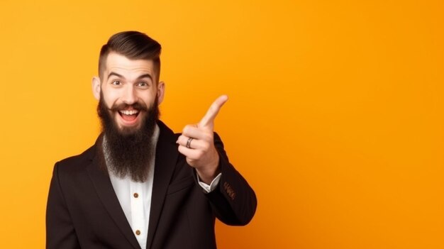 Un hombre con barba señala con el dedo a la cámara.