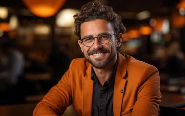 Hombre con barba sentado en una silla IA generativa