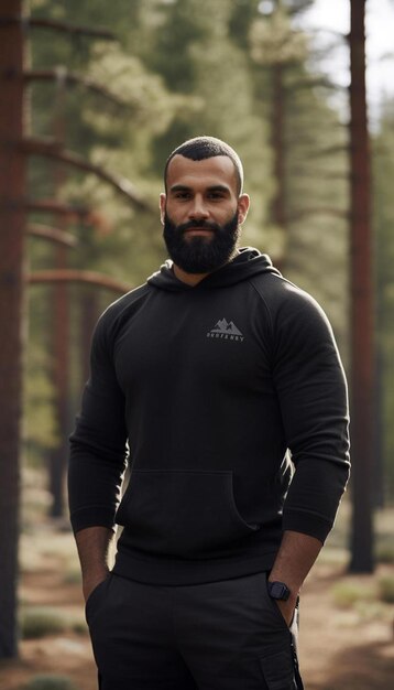 un hombre con barba y una sudadera con capucha que dice adidas