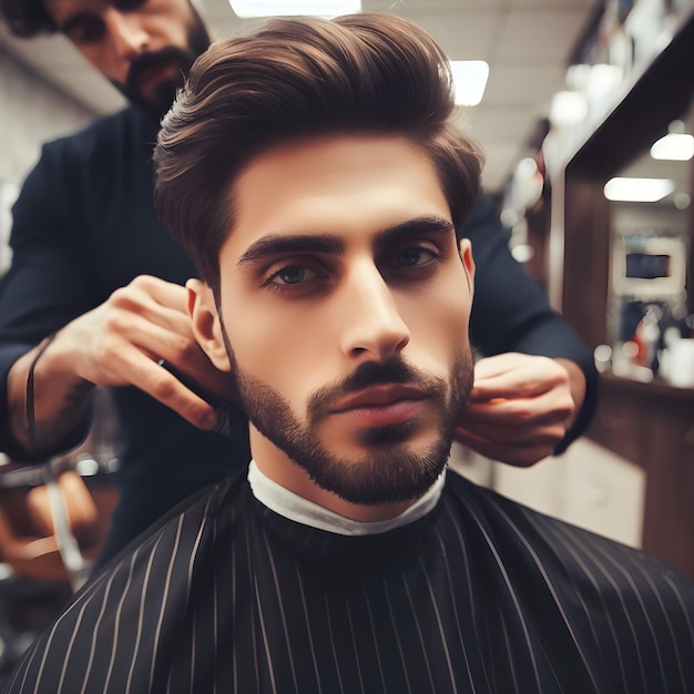 Foto hombre en la barbería cortándose el cabello