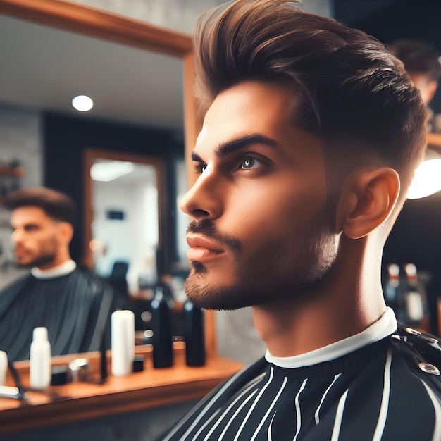 Foto hombre en la barbería cortándose el cabello