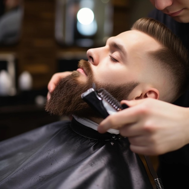 Un hombre en una barbería Primer plano