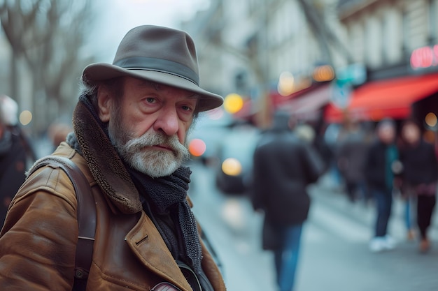 Hombre barbudo con chaqueta de cuero