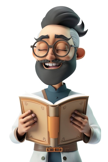 Hombre barbudo con gafas leyendo un libro