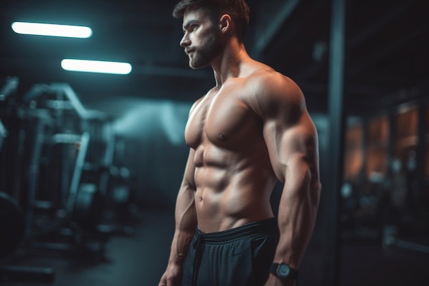 Hombre con una barriga perfecta gracias a las sesiones abdominales en el gimnasio