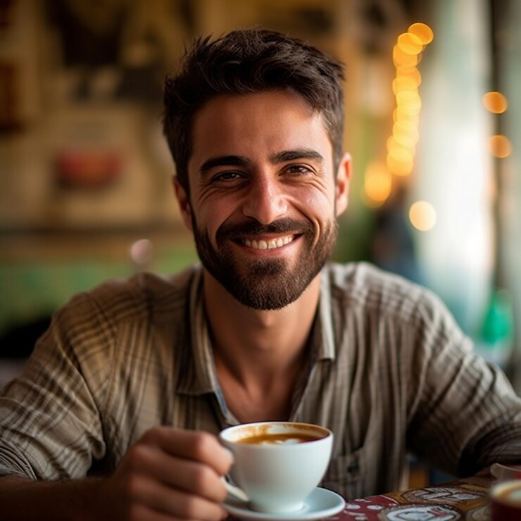 hombre beber una taza de café