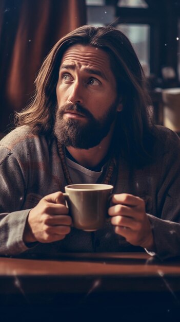 hombre beber una taza de café