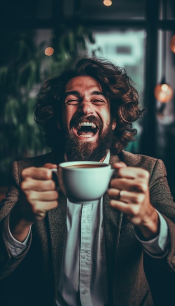 hombre beber una taza de café