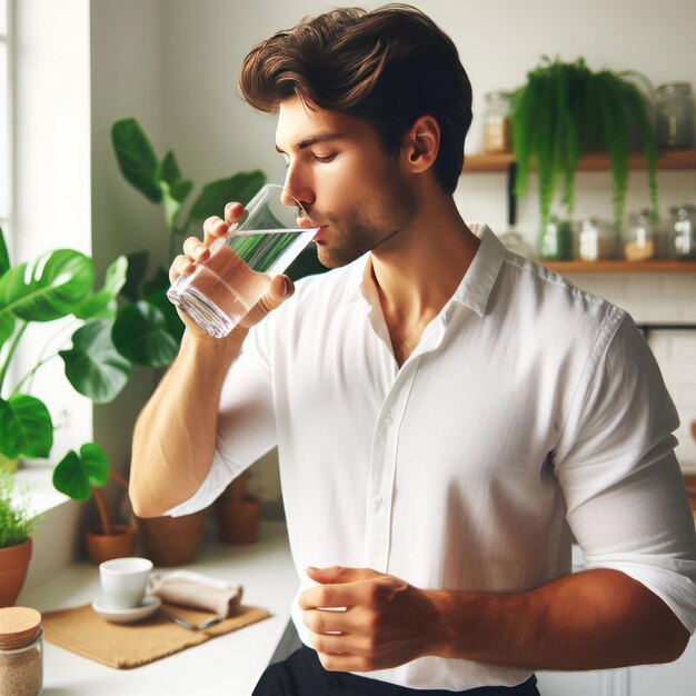 Un hombre bebiendo un vaso de agua