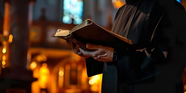 Foto un hombre con una biblia en las manos