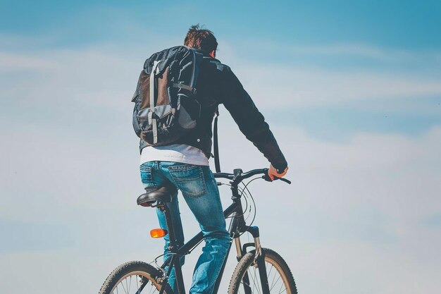 Hombre en bicicleta al aire libre con su bicicleta