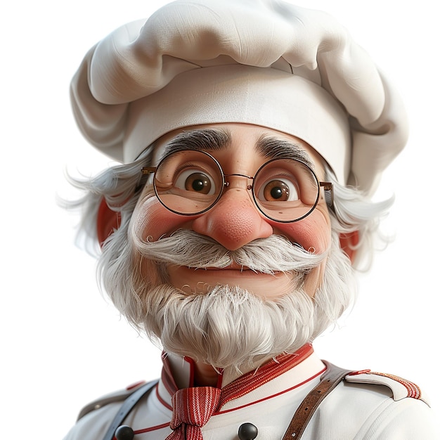 un hombre con bigote y gafas con un uniforme que dice "chef"