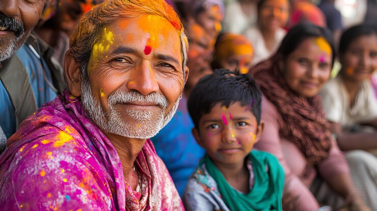 un hombre con bigote y un niño con una bufanda colorida