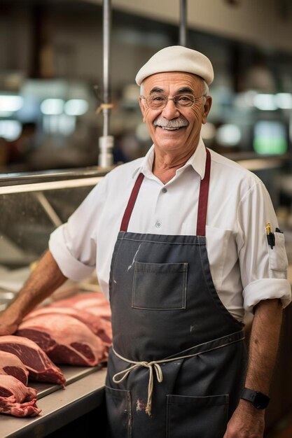 un hombre con bigote de pie frente a un cerdo