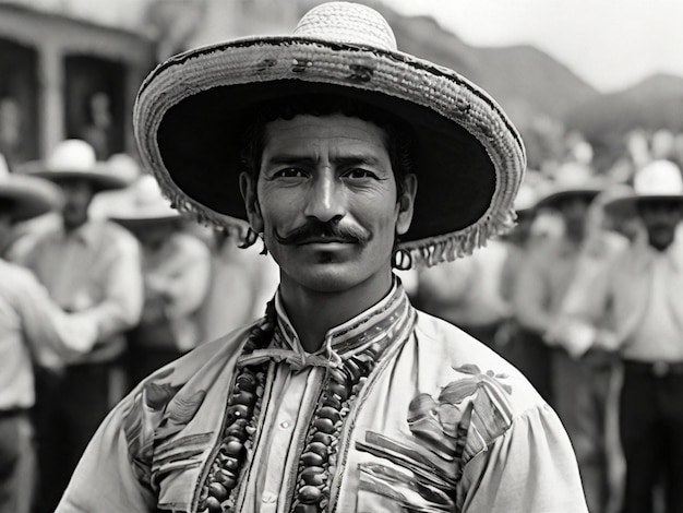 Foto un hombre con bigote y un sombrero con un bigote