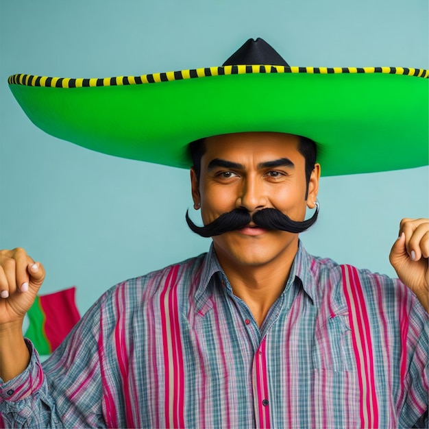 Foto hombre con bigote y sombrero celebrando el festival mexicano cinco de mayo para la foto del retrato de los diseñadores