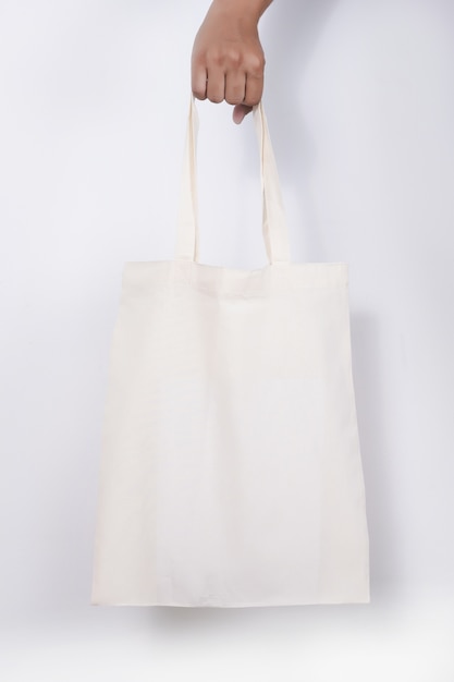 hombre con bolsa de algodón bolsas de compras eco maqueta