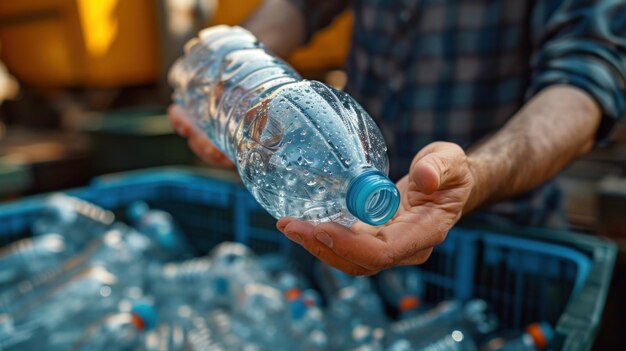 Foto hombre con una botella de agua