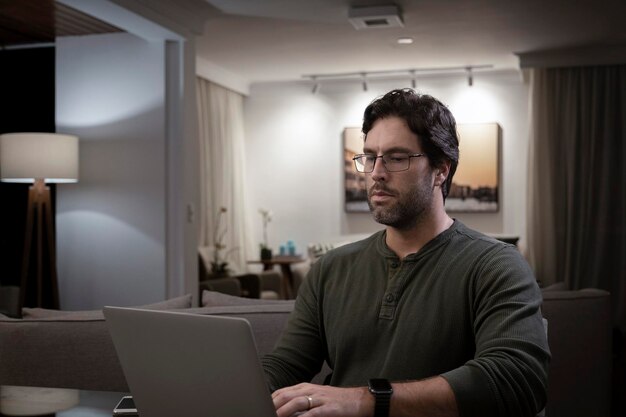 Foto hombre brasileño trabajando en casa