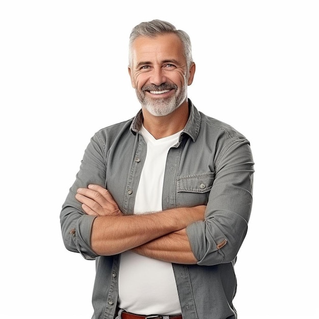 un hombre con los brazos cruzados y una sonrisa en el rostro