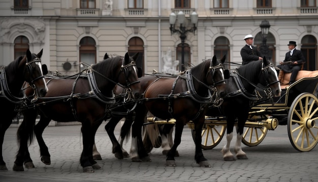 Un hombre a caballo tirando de un carruaje