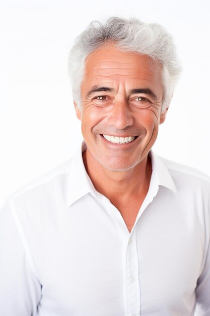 Foto un hombre de cabello blanco y una camisa blanca que dice viejo