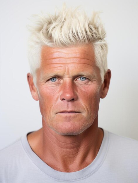 Foto un hombre con cabello blanco y una camisa gris