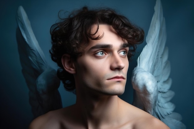 Un hombre de cabello negro con alas de ángel foto ilustrativa