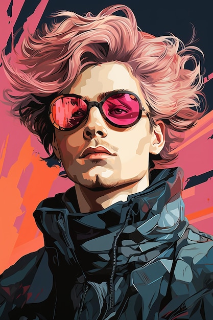 un hombre con el cabello rosa usando gafas de sol