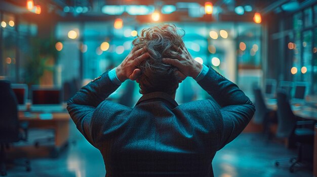 un hombre con la cabeza en el aire con las manos en la cabeza