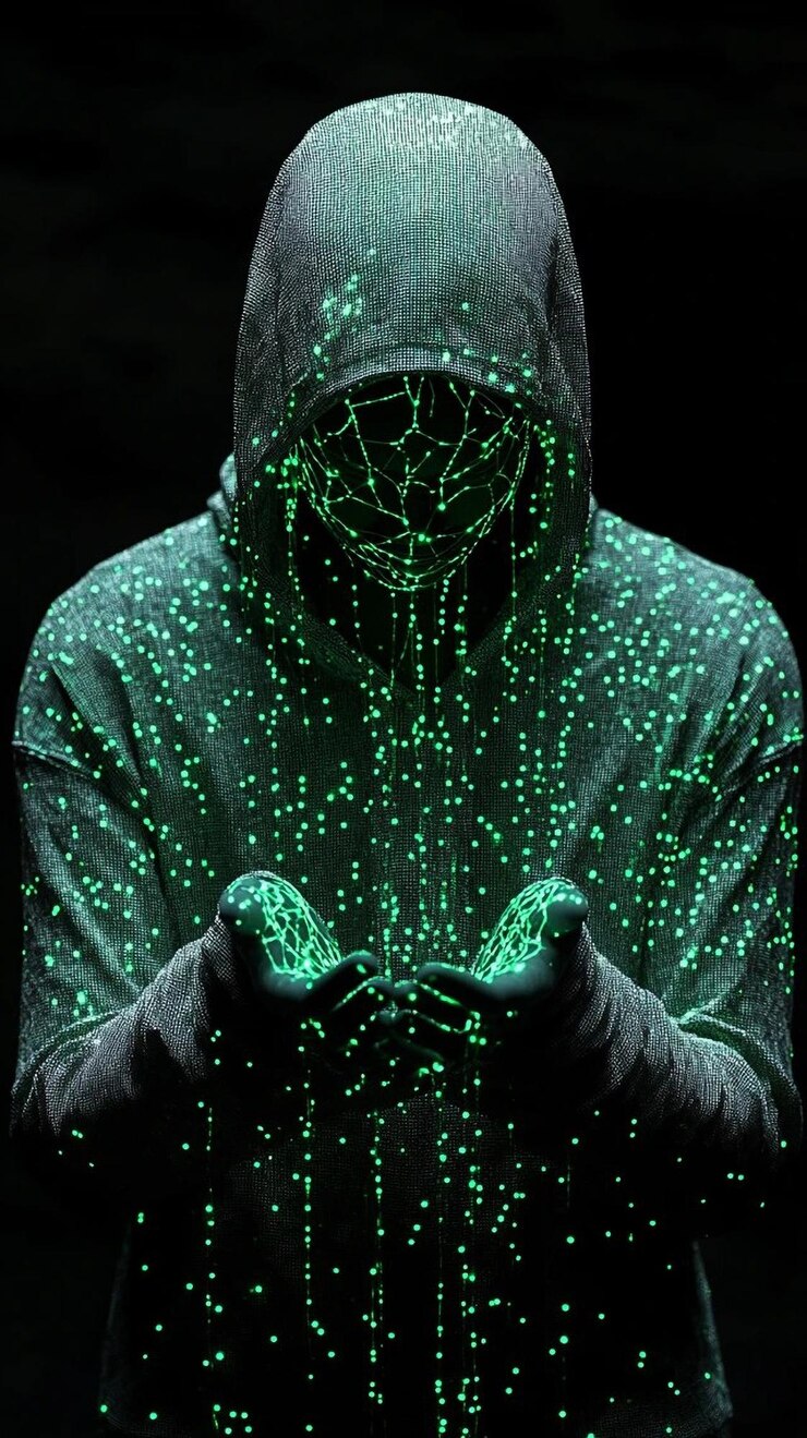 Foto un hombre con una cabeza alienígena verde y un fondo negro con un resplandor verde
