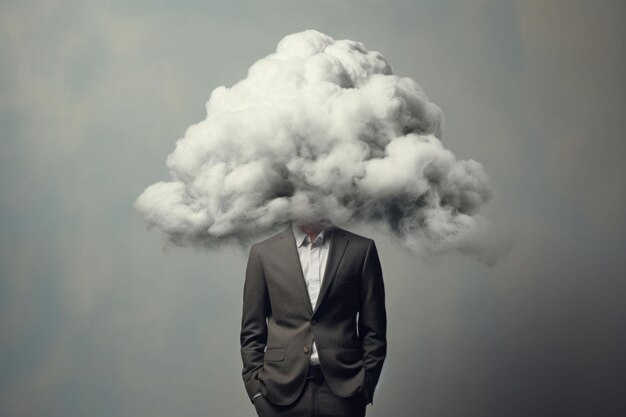 Hombre con la cabeza en la nube concepto minimalista Ilustración generativa de IA