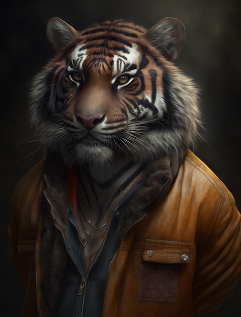 Un hombre con cabeza de tigre Tigre estricto en ropa