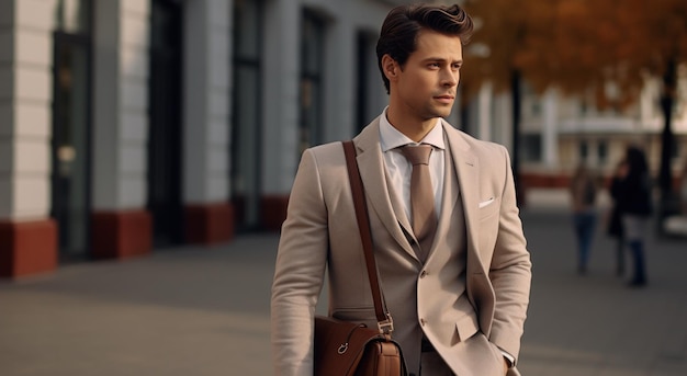 un hombre en la calle con una bolsa