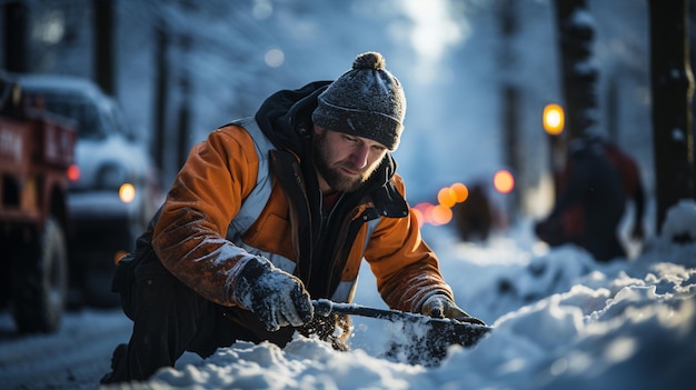 Hombre en la calle en invierno