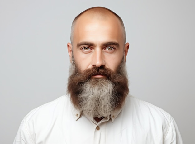 Un hombre calvo con una larga barba y bigote aislado