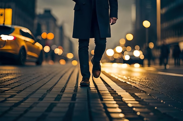 un hombre camina por una calle de la ciudad.