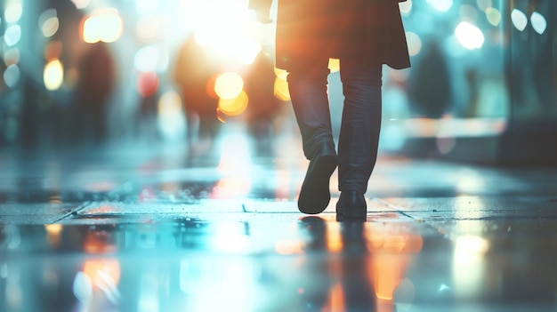un hombre camina por una calle húmeda bajo la lluvia