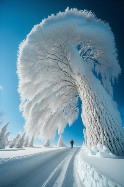 Un hombre camina por un camino cubierto de hielo y nieve.