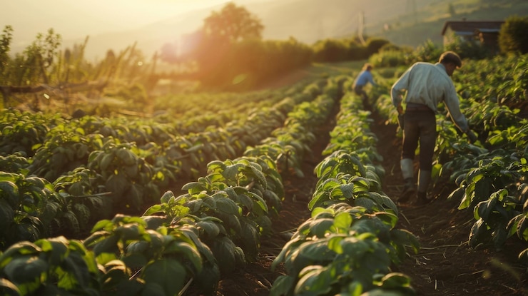 Foto un hombre camina por un camino con una plantación de plátanos en el fondo
