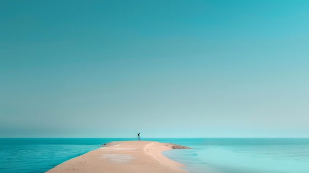 un hombre camina por la playa frente a un cielo azul