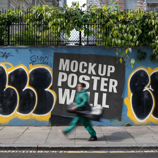 Foto un hombre caminando por la calle frente a una pared con graffiti en ella