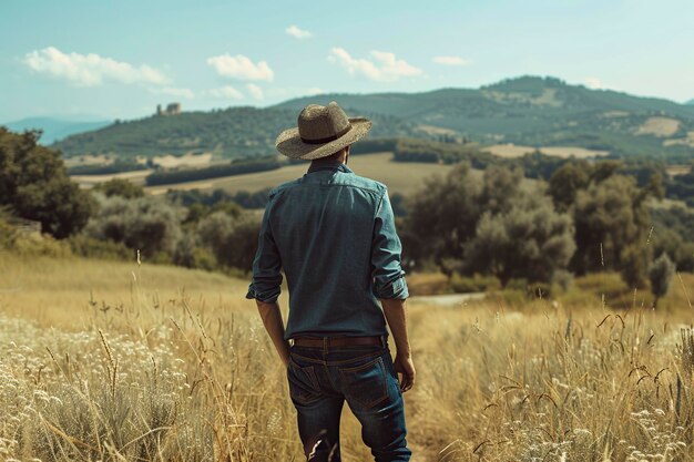 Hombre caminando por el campo