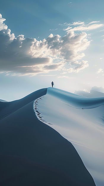 un hombre caminando en la distancia en una duna de arena el desierto el calor