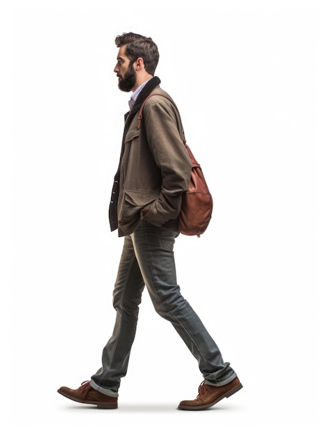 Foto un hombre caminando en fondo blanco